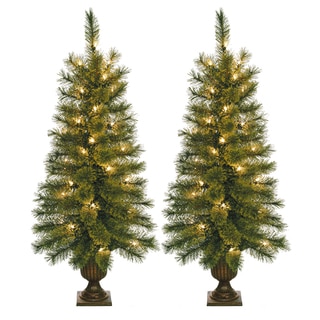 3.5-foot Pre-lit Artificial Christmas Tree with Plastic Pot Stand (Set of 2)