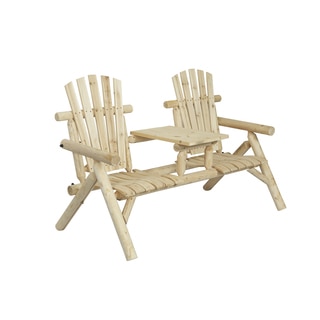 Log Style Natural Two-seat Bench with Console
