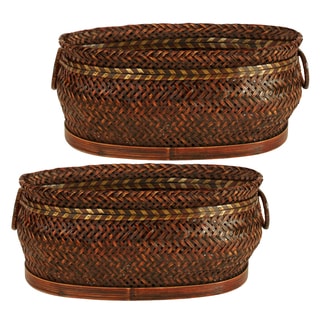 Wald Imports 13.75-inch Oval Brown Bamboo Basket (Set of 2)