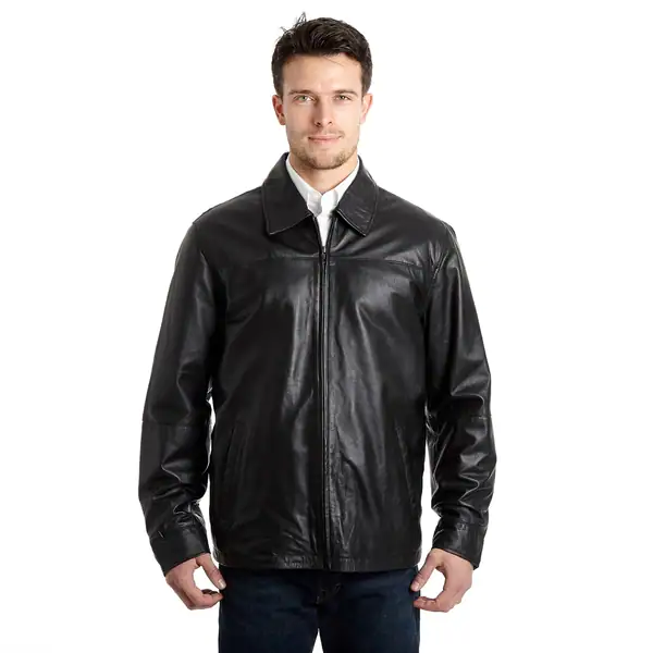 Men's Lamb Leather Open Bottom Jacket with Self Belted Back