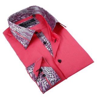 Coogi Luxe Men's Red Button Down Fashion Shirt with Abstract Trim