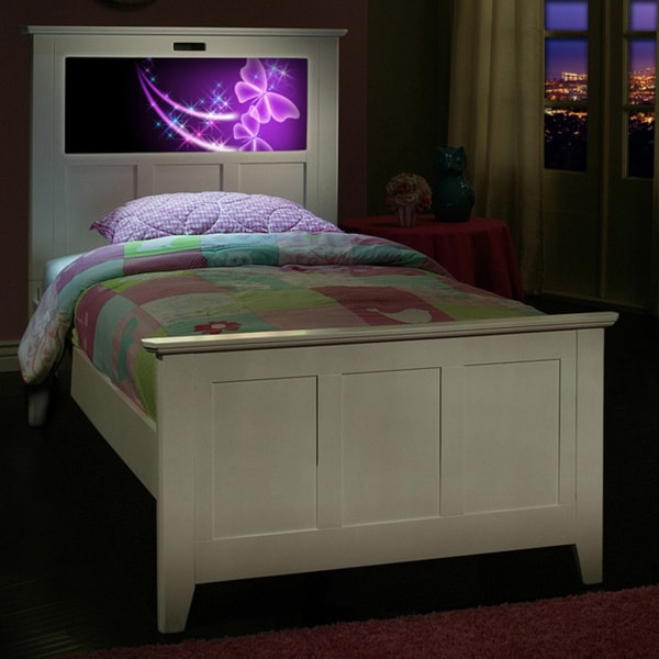 Lightheaded Beds Satin White Twin Bed, Twin Bed With Light Up Headboard