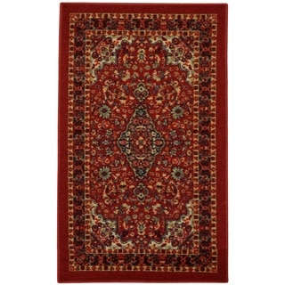 Rubber Back Red Traditional Floral Non-Slip Door Mat Rug (1'6 x 2'6)