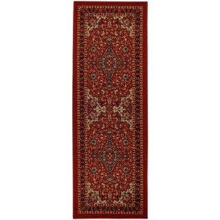 Rubber Back Red Traditional Floral Non-Slip Runner Rug (1'6 x 4'11)