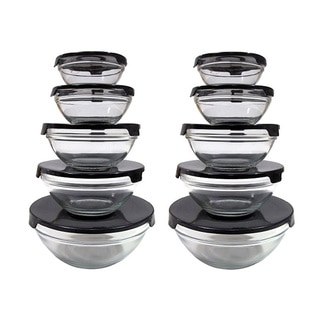 5-piece Nesting Glass Bowl Set with Black Lids (Pack of 2)