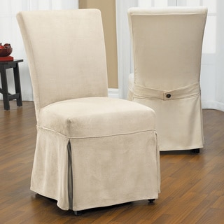 Luxury Suede Chair Relaxed Fit Long Dining Slipcover with Buttons