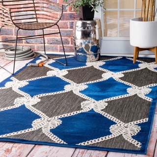 Thumbnail 1, Havenside Home Coronado Indoor/ Outdoor Nautical Ropes Porch Blue Rug (5' x 8').