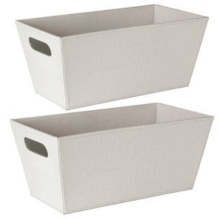 Wald Imports White Faux Leather Decorative Tote Boxes (Set of 2)