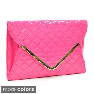Dasein Fold-over Quilted Patent Clutch with Removable Shoulder Strap