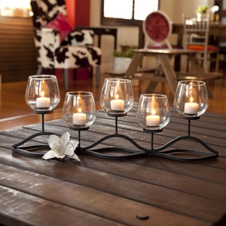 Wavy Iron and Glass Hurricane Candleholder for Five Candles