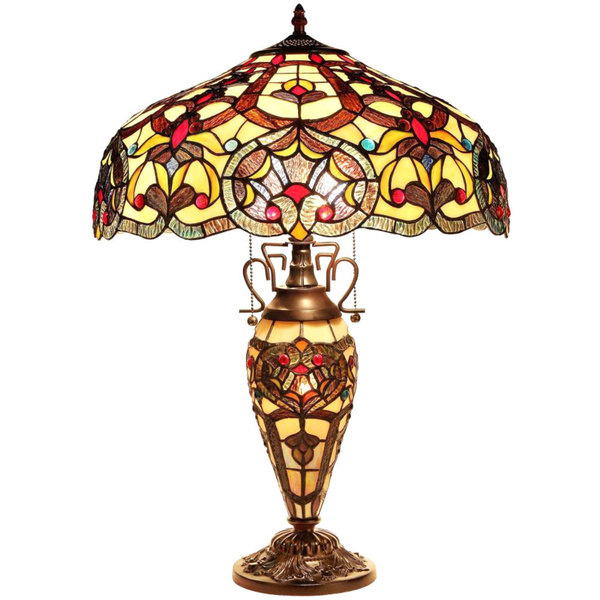 Tiffany Style Victorian Dark Bronze Double Lit 2+1-light Table Lamp