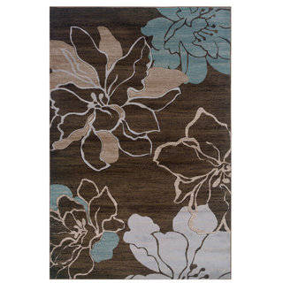 Linon Milan Collection Brown/ Turquoise Area Rug (5' x 7'7)