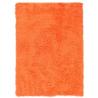 Linon Orange and Orange Faux Sheepskin Rug (1'8 x 2'6)