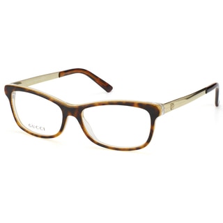 Gucci Unisex Havana and Gold Embossed Plastic Eyeglasses
