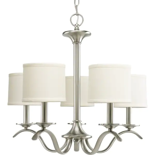 Inspire Collection 5-Light Brushed Nickel Off-White Linen Shade Traditional Chandelier Light - N/A