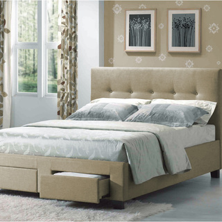 Emerald Tan Linen Platform Upholstered Bed Set