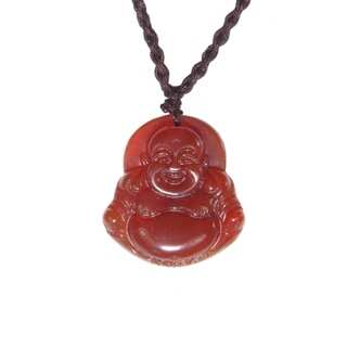 Hand-carved Red Agate Happy Buddha Necklace (China)