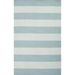 Flat Weave Stripe Pattern Blue Wool Area Rug (5' x 8')
