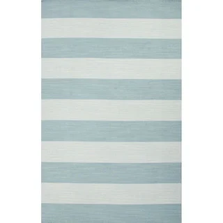 Flat Weave Stripe Pattern Blue Wool Area Rug (4' x 6')