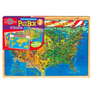 U.S. and World Map Jumbo Puzzle in a Wood Box Set