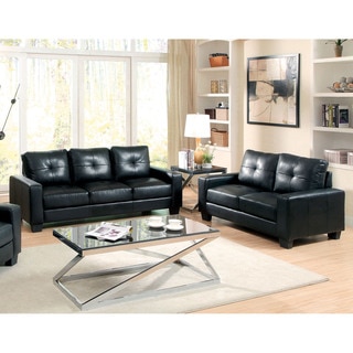 Furniture of America Dresford 2-Piece Tufted Black Sofa and Loveseat Set
