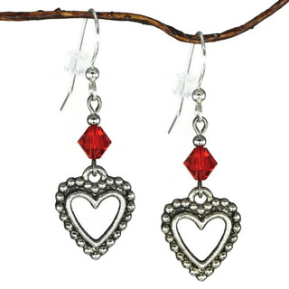 Jewelry by Dawn Pewter Open Heart Red Crystal Dangle Earrings