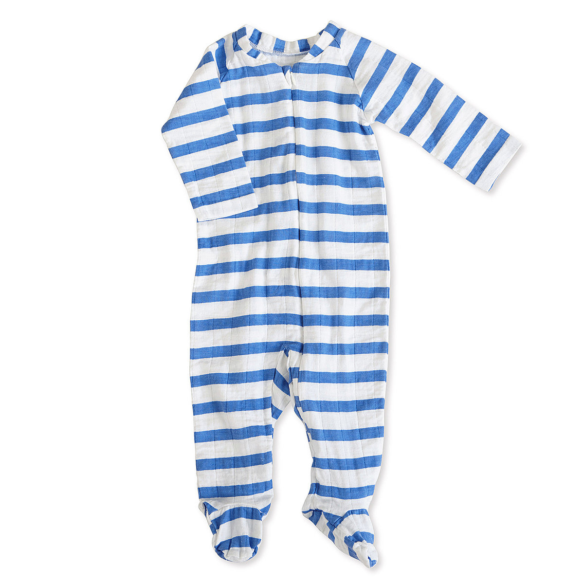 aden + anais Boys 6-9 Months Ultramarine Blazer Stripe Muslin Long-Sleeve Zip One Piece
