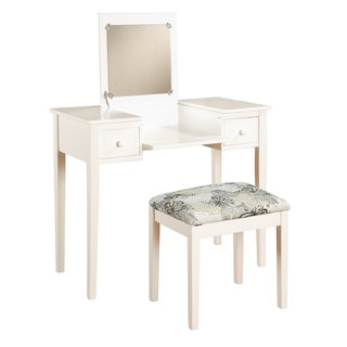 Linon Alessandra White Vanity Table with Mirror & Stool