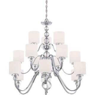 Downtown Polished Chrome and Opal Glass 3-tier 15-light Chandelier