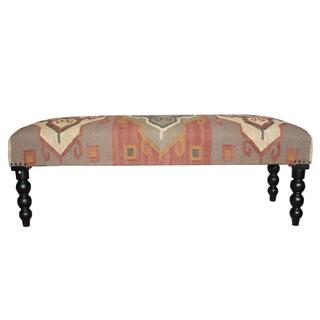 Herat Oriental Handmade Indo Kilim Beige/ Grey Upholstered Bench (India)