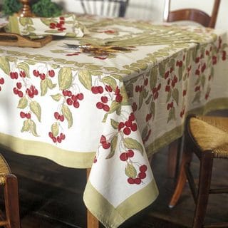 Cherry Red/ Green Rectangular Cotton Tablecloth
