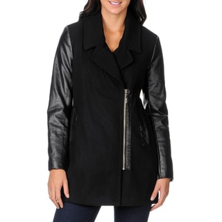 Kensie Women's Wool Blend and Faux Leather Coat
