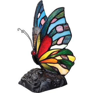 Tiffany-style Rainbow Butterfly 1-light Accent Figurine Lamp