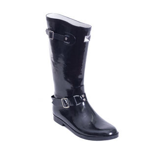 Women's Tall Black Rider-style Rain Boots