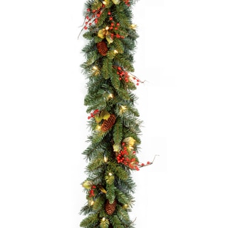 Classical Collection 9-foot Garland with Red Berries, Cones, Holly Leaves and 50 Clear Lights