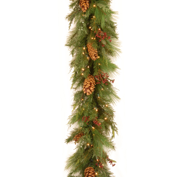Pre-lit 6-foot WHP13-300L-6B-1 White Pine Garland with Pine Cones and 100 Warm White LED Lights