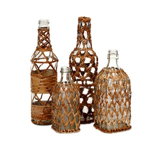 Manitoba Rattan Glass Bottles (Set of 4)