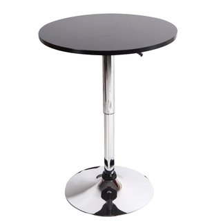 Adeco Black Wood Bar Table, Adjustable, Chromed Pedestal Base