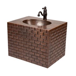 Premier Copper Products 24-inch Hand Hammered Copper Wall Mount Vanity with Tuscan Design and Faucet Package