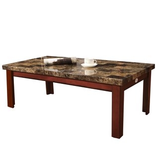 Adeco Coffee Table, Faux Marble Top, Walnut-Color Wood Legs