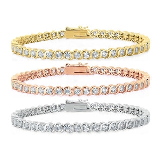 Dolce Giavonna Gold Overlay Cubic Zirconia Tennis Style Bracelet