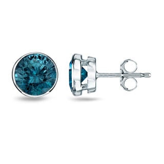 Auriya 14k White Gold 1/4ct to 2ct TDW Bezel-set Blue Diamond Stud Earrings (I1-I2)