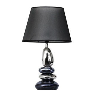 Delano Exposition Stacked Chrome and Metallic Blue Stones Ceramic Table Lamp