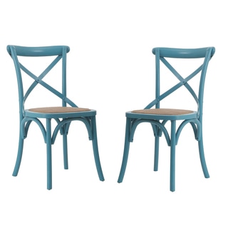 Adeco Light Blue Elm Wood Rattan Vintage-style Dining Chairs (Set of 2)