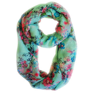 Sea Green Cherry Blossom Floral Print Loop Scarf