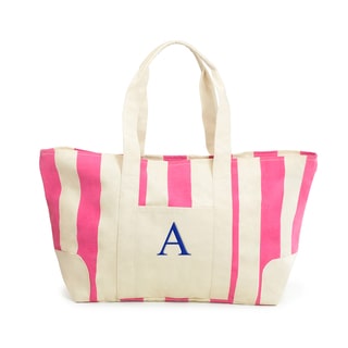 Personalized Pink Striped Canvas Tote