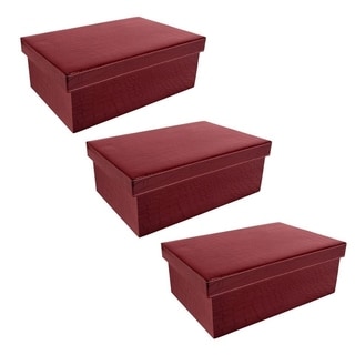 Wald Imports Burgundy Embossed Paper box with Lid (Set of 3)