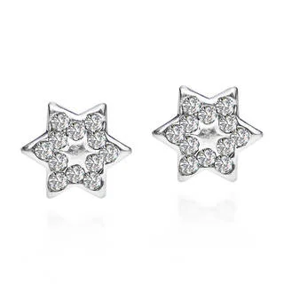.925 Sterling Silver Petite Star of David White Cubic Zirconia Stud Earrings (Thailand)
