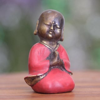 Handcrafted Bronze 'Praying Little Buddha' Statuette (Indonesia)