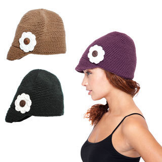 Handmade Women's Floral Knit Hat with Brim (Nepal)
